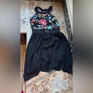 Floral Embroidered Black Dress